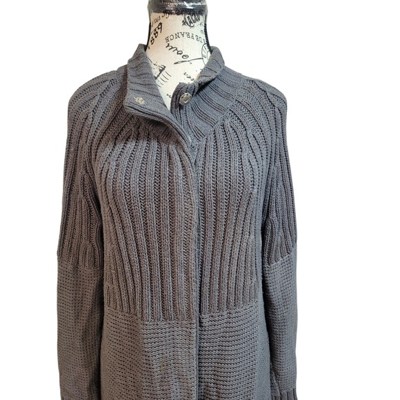 Apt 9 Snap Front Long Cardigan Size L Women's  Gray Quiet Luxury  Mock‎ Neck - Picture 3 of 11